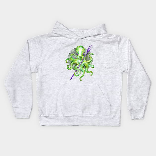 Green Octopus with Purple Trident Kids Hoodie by ZeichenbloQ